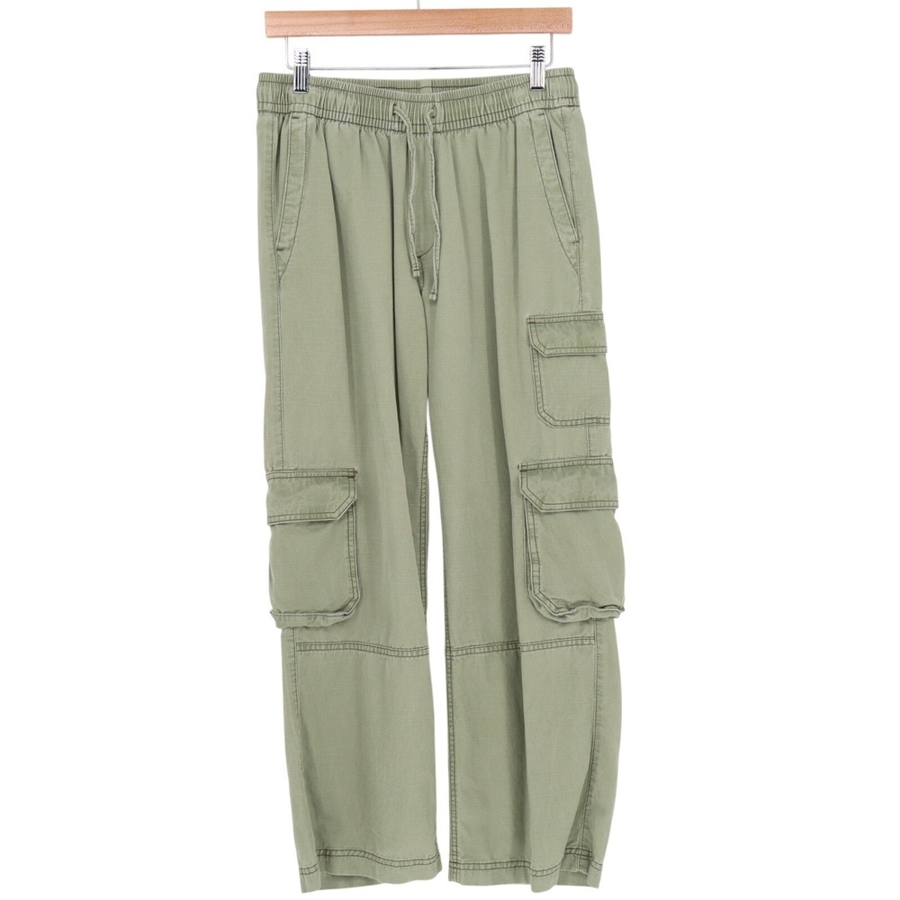 Old Navy Cargo Pants Womens Small Petite Olive Green Cotton Mid Rise Wide Leg - Picture 2 of 6